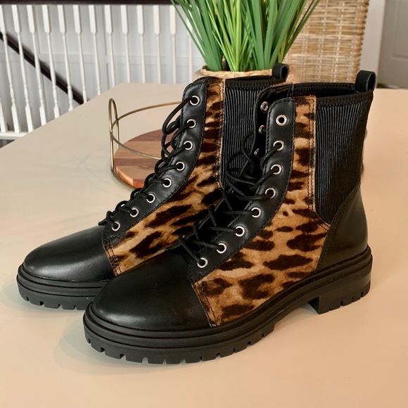 Vince Camuto Shoes - Vince Camuto Bestenda black leather and animal fur combat boots-size 8.5